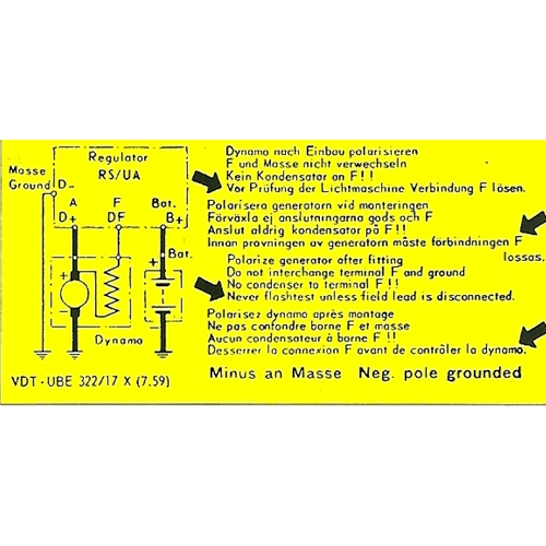 Voltage Regulator Wiring Decal, 1959-64