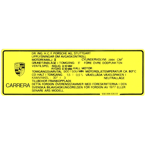 Emissions Decal, "Carrera"