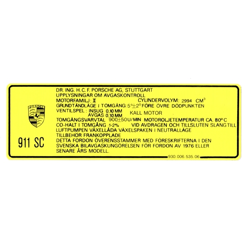 Emissions Decal, SC Euro