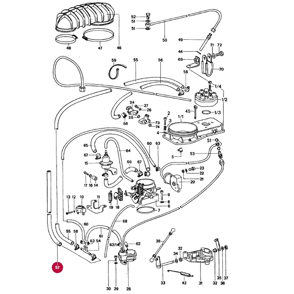 Fuel Line, 4 Way Tee to Tank