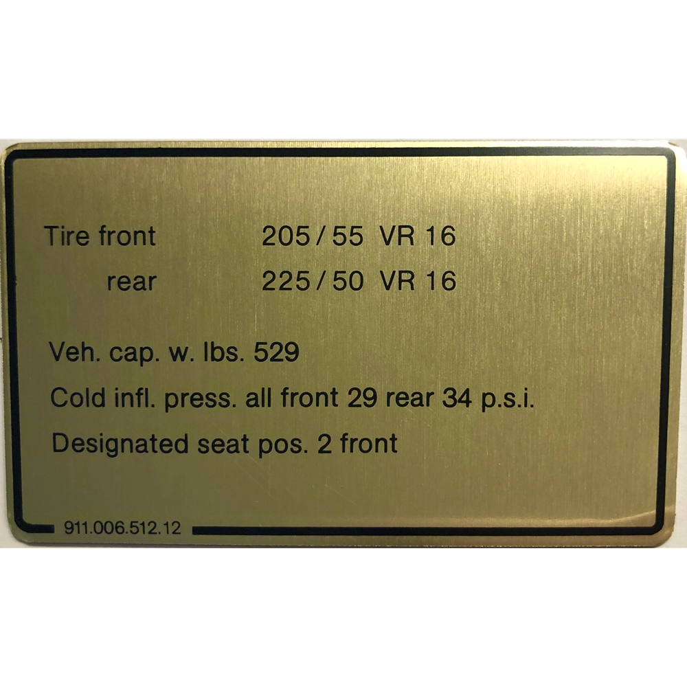 Tire Size / Pressure Decal