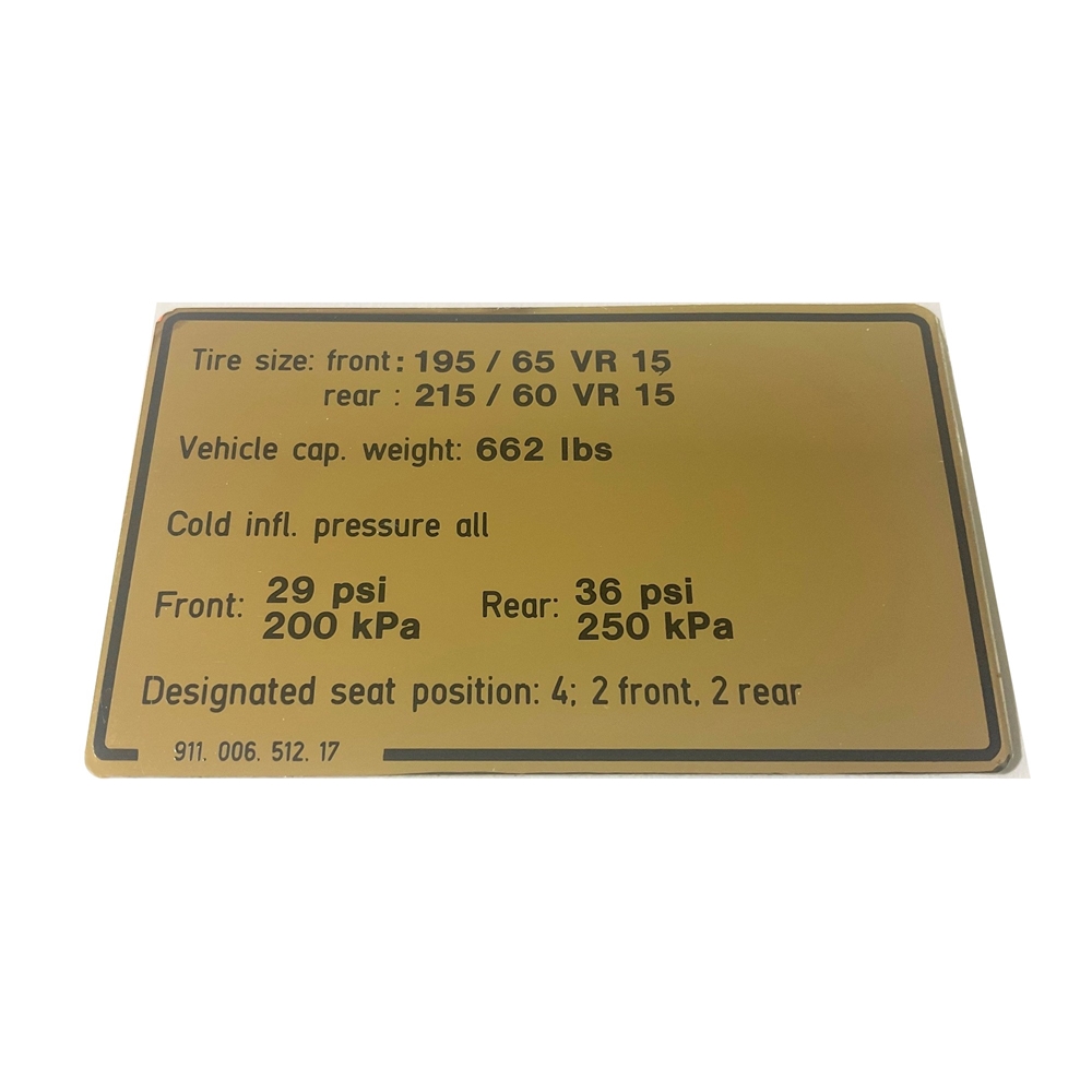 Tire Size / Pressure Decal