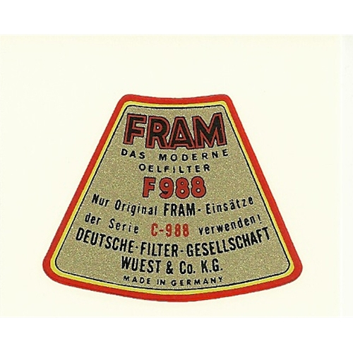 Oil Filter Decal, Fram Filter