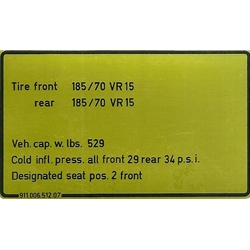 Decal, Tire Pressure 1976 Models