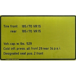 Decal, Tire Pressure 1976 Models