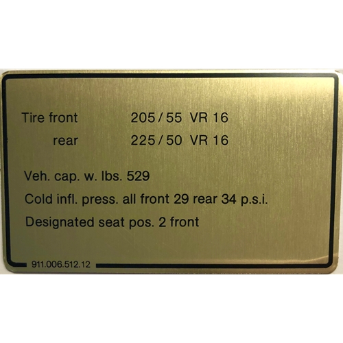 Tire Pressure Decal 911SC